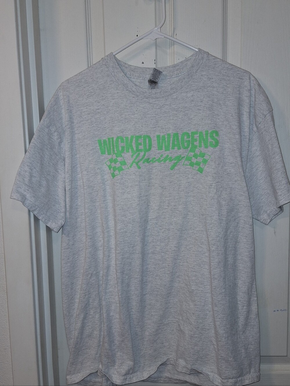 Wicked Wagens Racing Men's Gray T-Shirt with Green Print